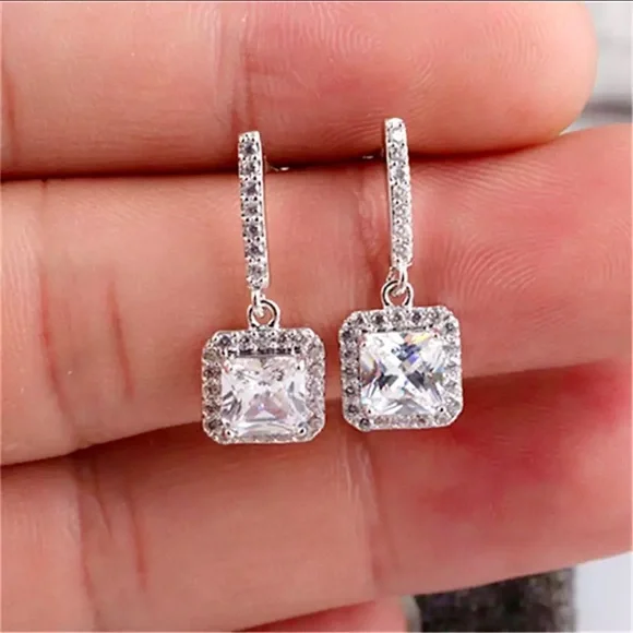 🌟Fancy Square Sterling Silver Earrings - Picture 3 of 4